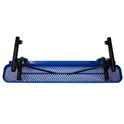 6' Outdoor Steel Bench With Backrest, blue base and black posts on Tampa Home & Garden Store