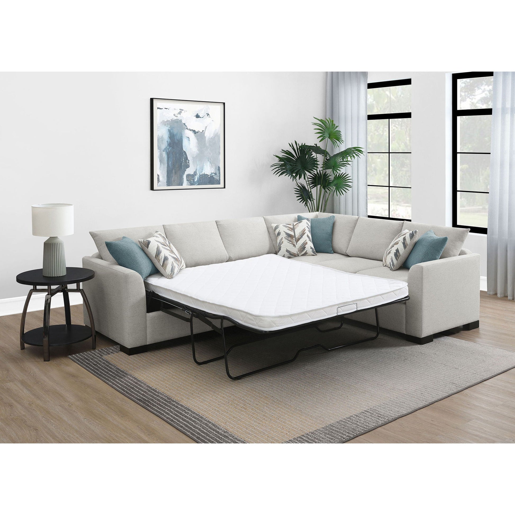 Radison upholstered sleeper sectional greige with hidden sleeper feature by HouseOfZazla on Tampa Home & Garden Store