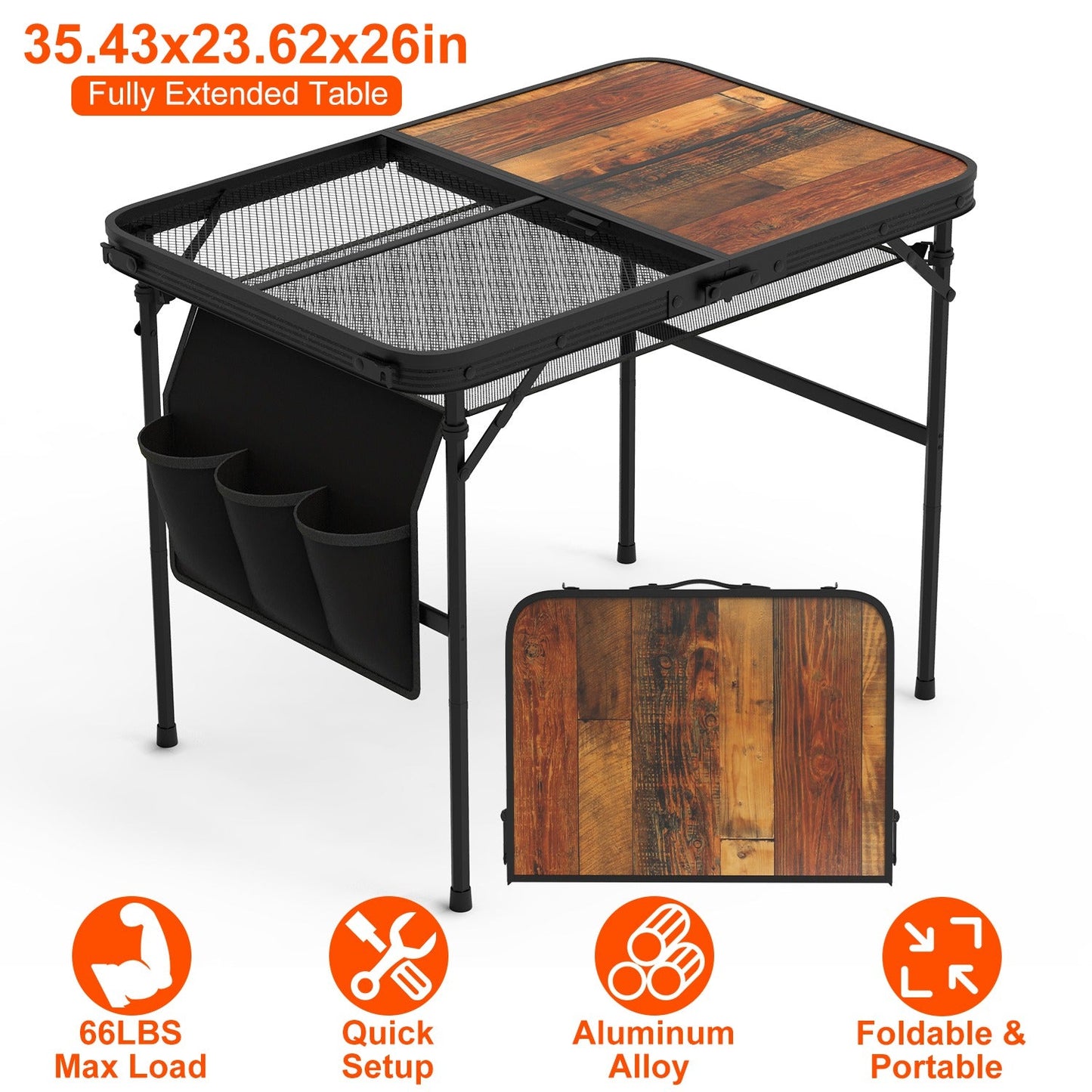 GemGear foldable camping table with wood top and aluminum frame, 66LBS load, height adjustable on Tampa Home & Garden Store