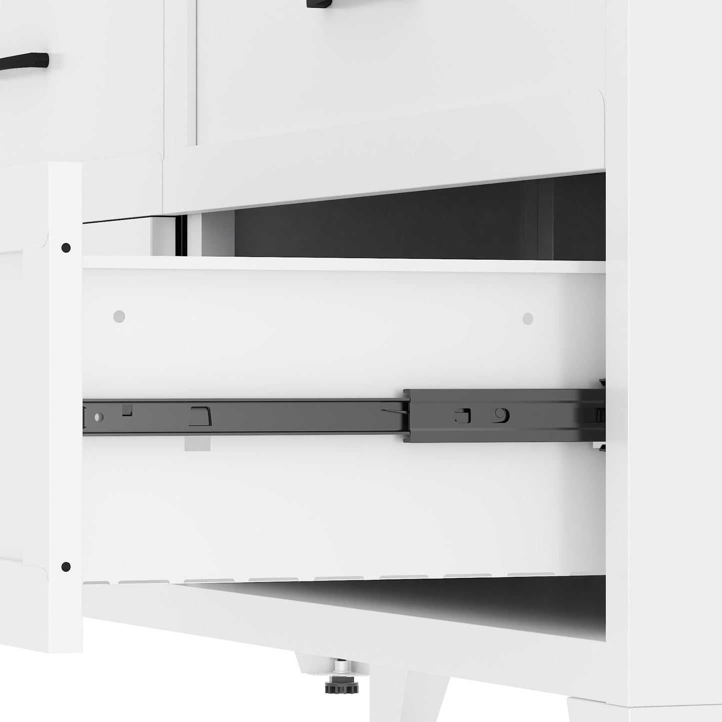 9 Drawer White Metal Dresser with Quiet-Glide Rails white frame with visible drawer slides on Tampa Home & Garden Store