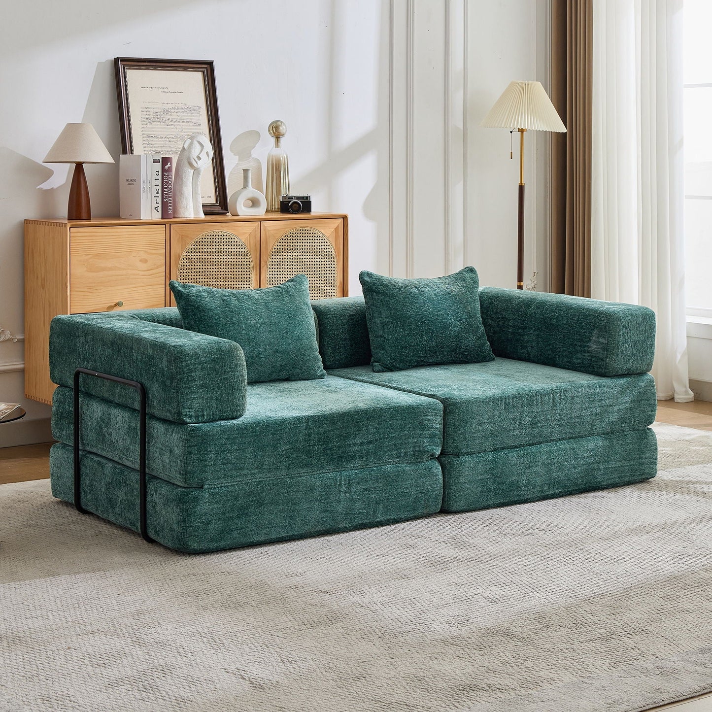 Compact Floor Sofa Bed With A Pillow And Frame