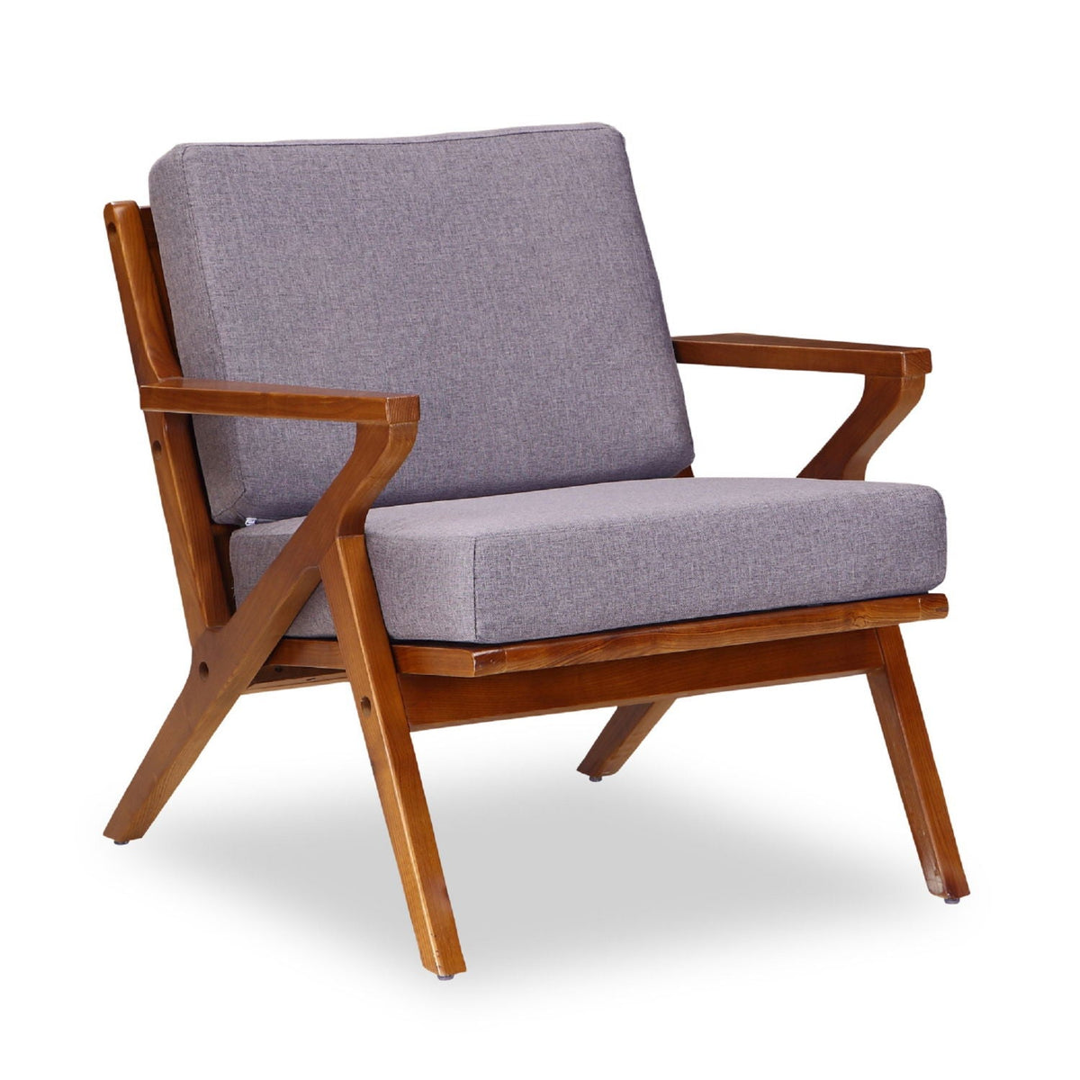 Martelle Accent Armchair gray fabric cushions on a warm wood frame by HouseOfZazla on Tampa Home & Garden Store