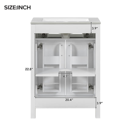 Modern white bathroom vanity with soft-close cabinet doors and interior shelving, 20.4 in wide on Tampa Home & Garden Store