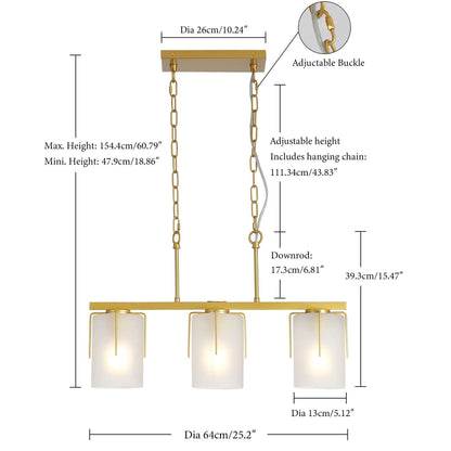 Adjustable cylindrical pendant light with 3 glass shades in brass finish Unique Piece Furniture on Tampa Home & Garden Store