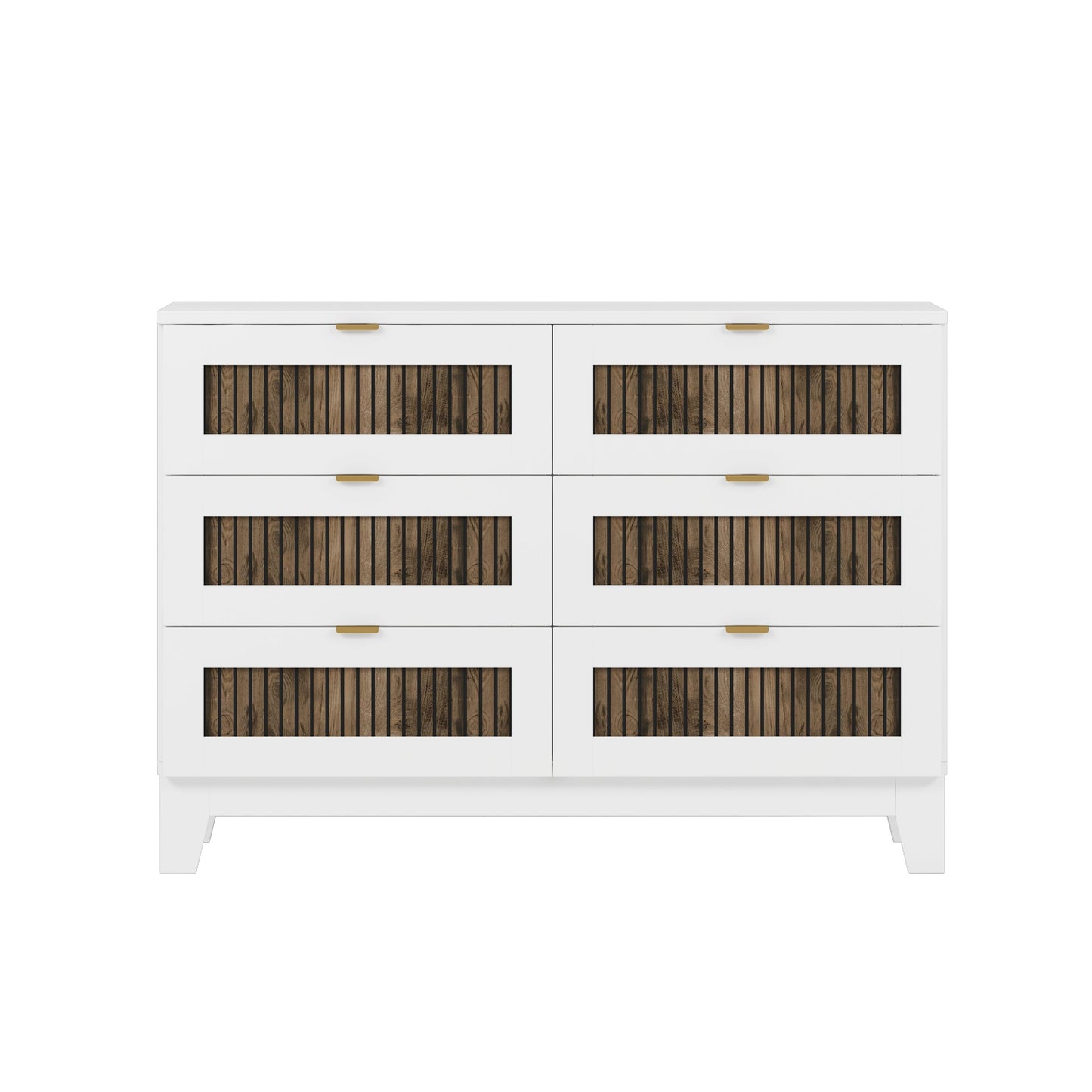 White farmhouse dresser with gold handles and dark wood slat-front panels on Tampa Home & Garden Store