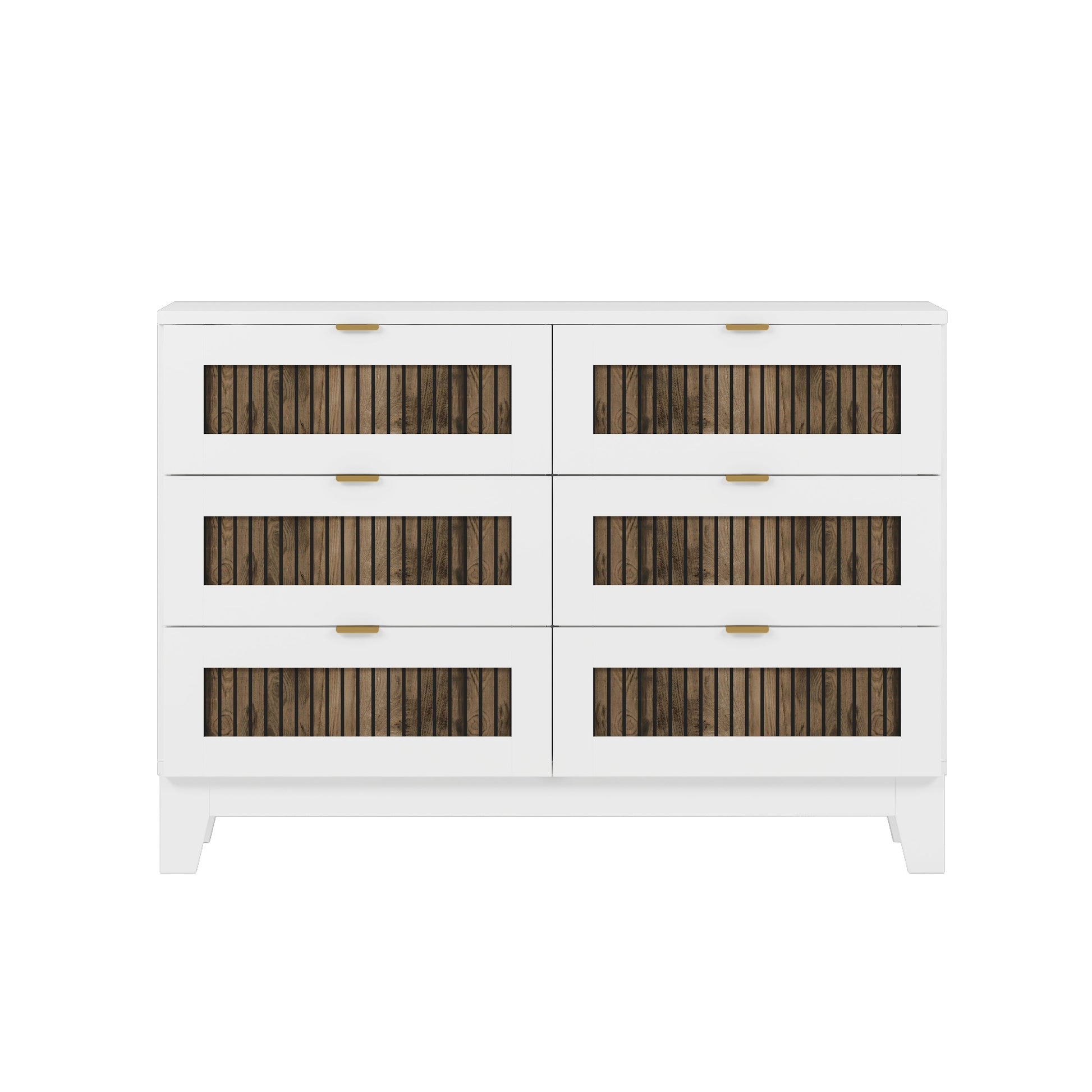 White farmhouse dresser with gold handles and dark wood slat-front panels on Tampa Home & Garden Store