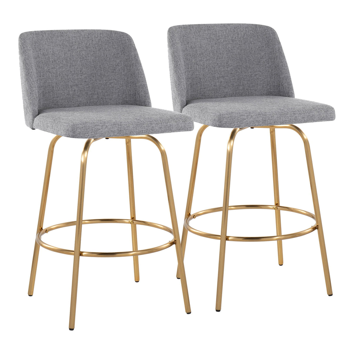 Toriano counter stools, grey fabric upholstery with gold metal legs, set of 2 on Tampa Home & Garden Store