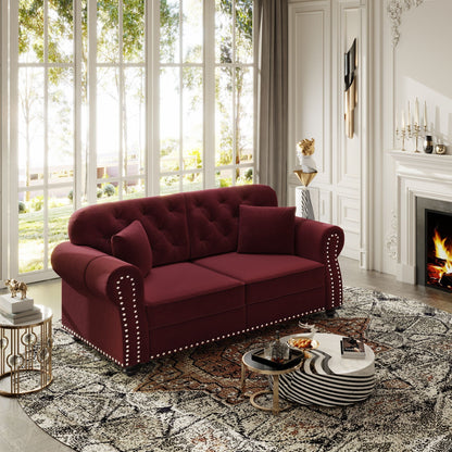 Plush Upholstered Chesterfield Sofa and Nailhead