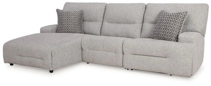 Acklen Place reclining sectional in light gray fabric with two pillows left chaise on Tampa Home & Garden Store