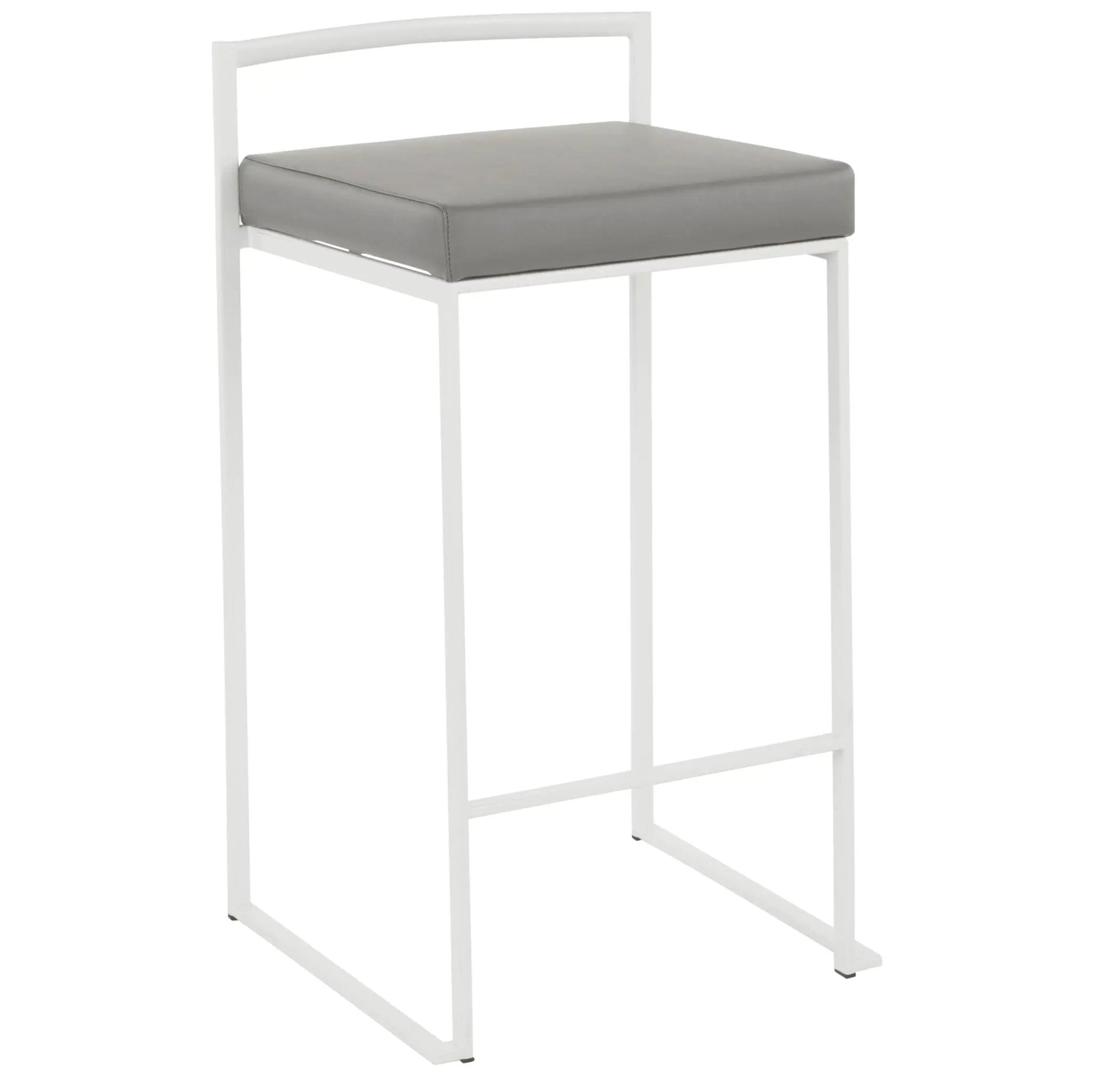 Fuji stackable counter stool, white metal frame with gray cushion, modern design on Tampa Home & Garden Store