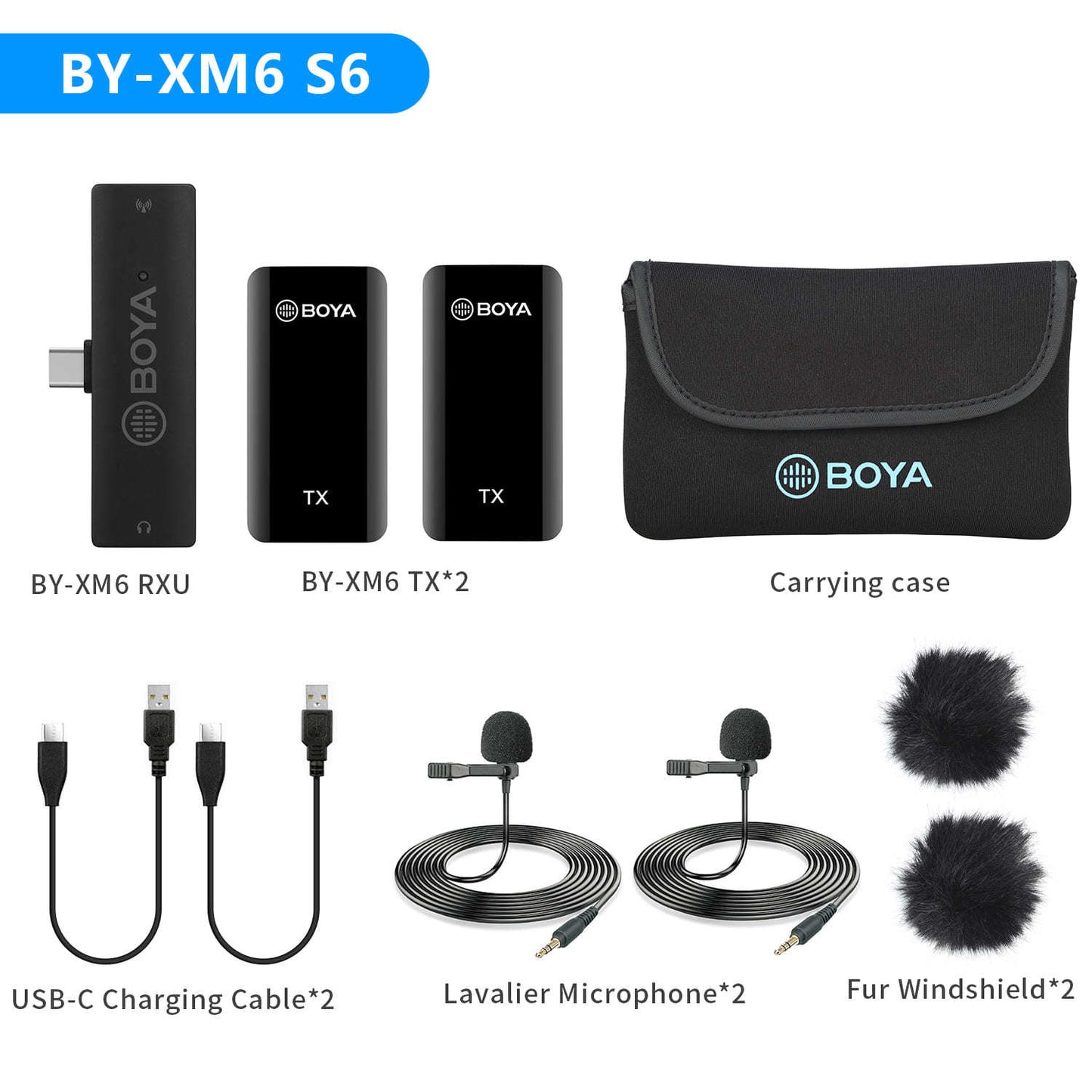 Clip-on wireless mic kit BY-XM6 with 1 RXU, 2 TX units, 2 lavalier mics, USB-C cables, case on Tampa Home & Garden Store
