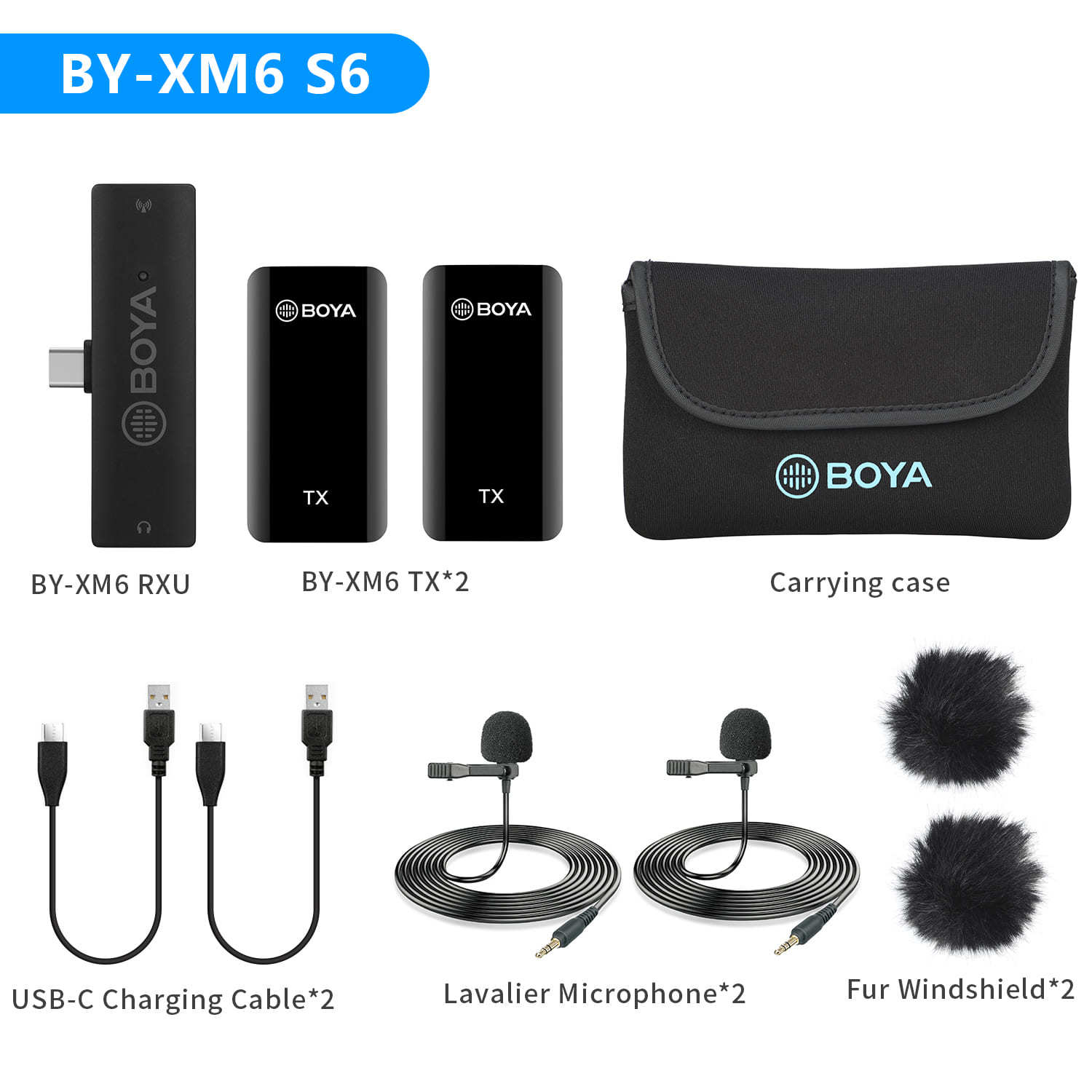Clip-on wireless mic kit BY-XM6 with 1 RXU, 2 TX units, 2 lavalier mics, USB-C cables, case on Tampa Home & Garden Store