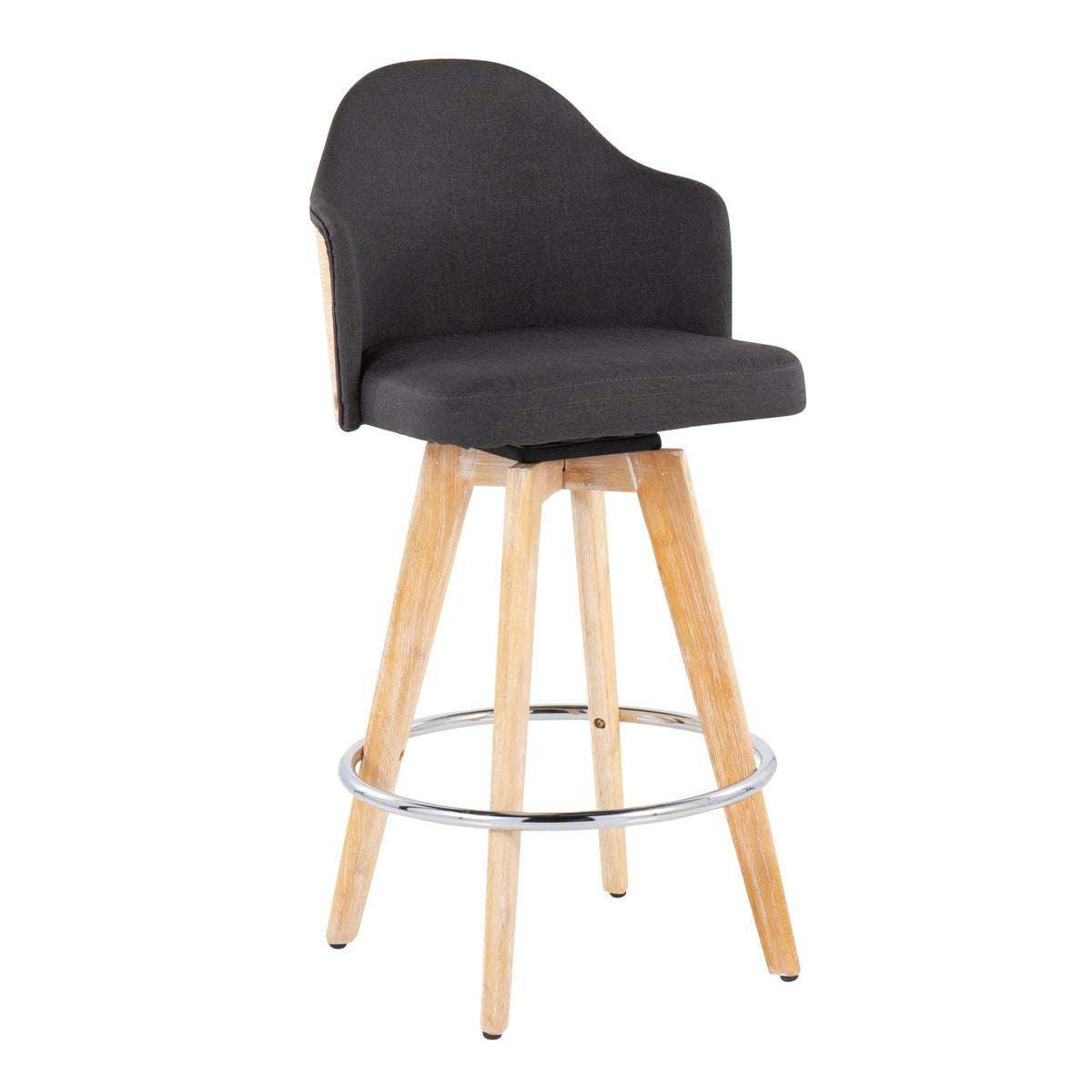Contemporary counter stool with bamboo back, dark gray fabric, swivel by HouseOfZazla on Tampa Home & Garden Store