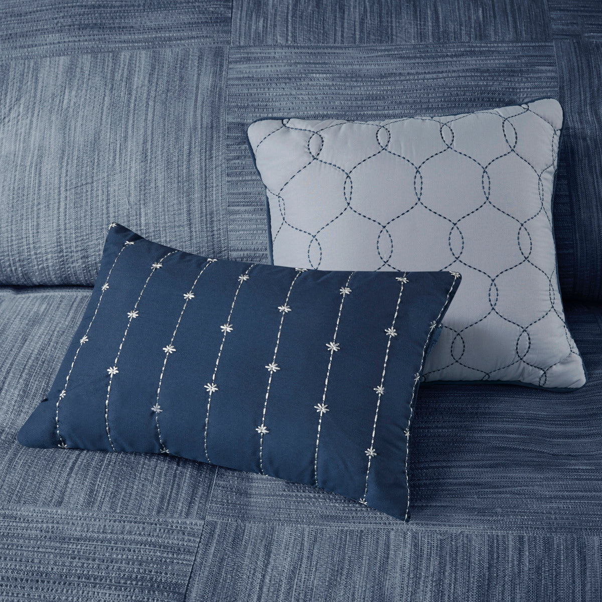 Navy Printed Seersucker Comforter and Sheet Set