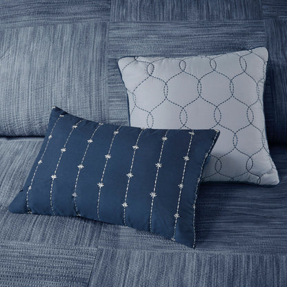 Navy Printed Seersucker Comforter and Sheet Set