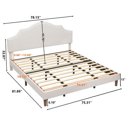 King Upholstered Platform Bed Frame in White