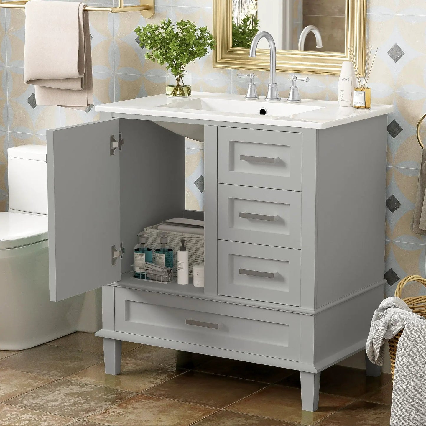Bathroom Vanity With Sink Solid Wood Cabinet