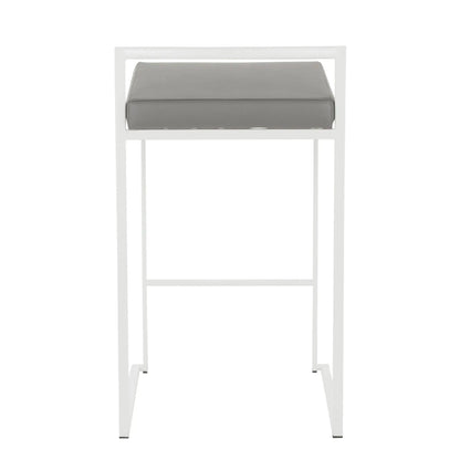 Fuji Simple Elegance Stackable Counter Stool with gray cushion and white frame on Tampa Home & Garden Store