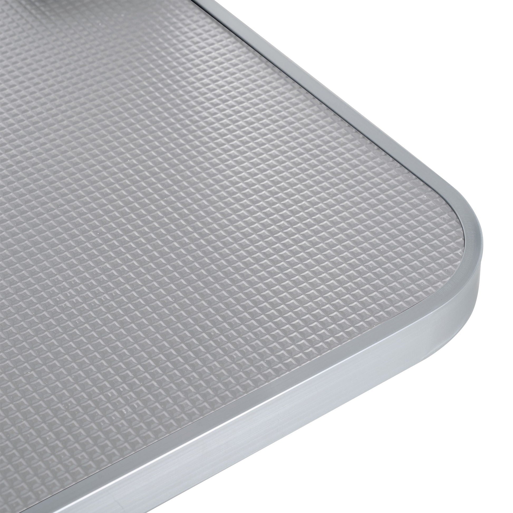 Folding pet grooming table top with diamond-plate stainless steel surface and rounded edge on Tampa Home & Garden Store