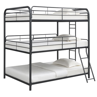 Triple bunk bed full metal frame in black with safe stairs and ladder, HouseOfZazla bunk bed on Tampa Home & Garden Store
