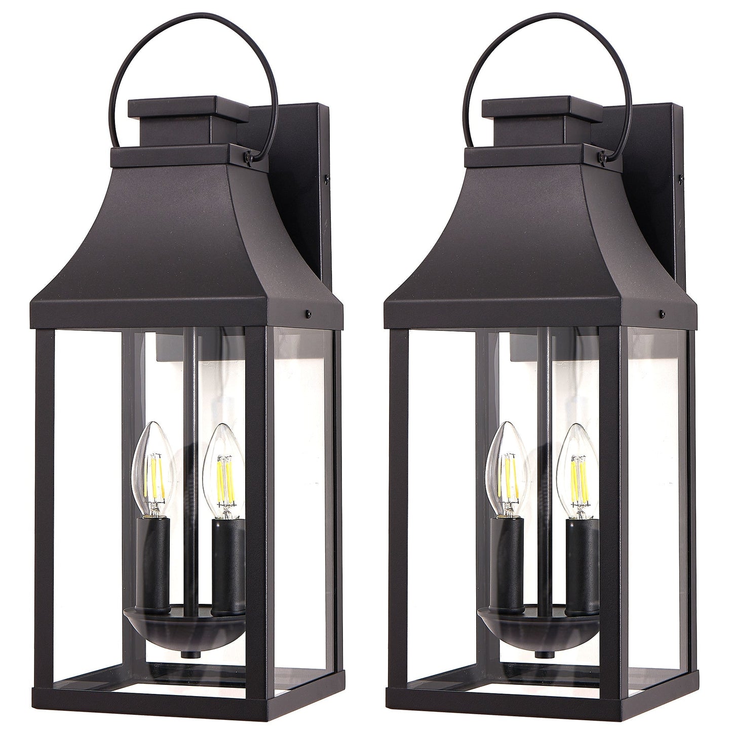 20-inch outdoor wall light 2-pack black metal lanterns with clear glass by HouseOfZazla on Tampa Home & Garden Store