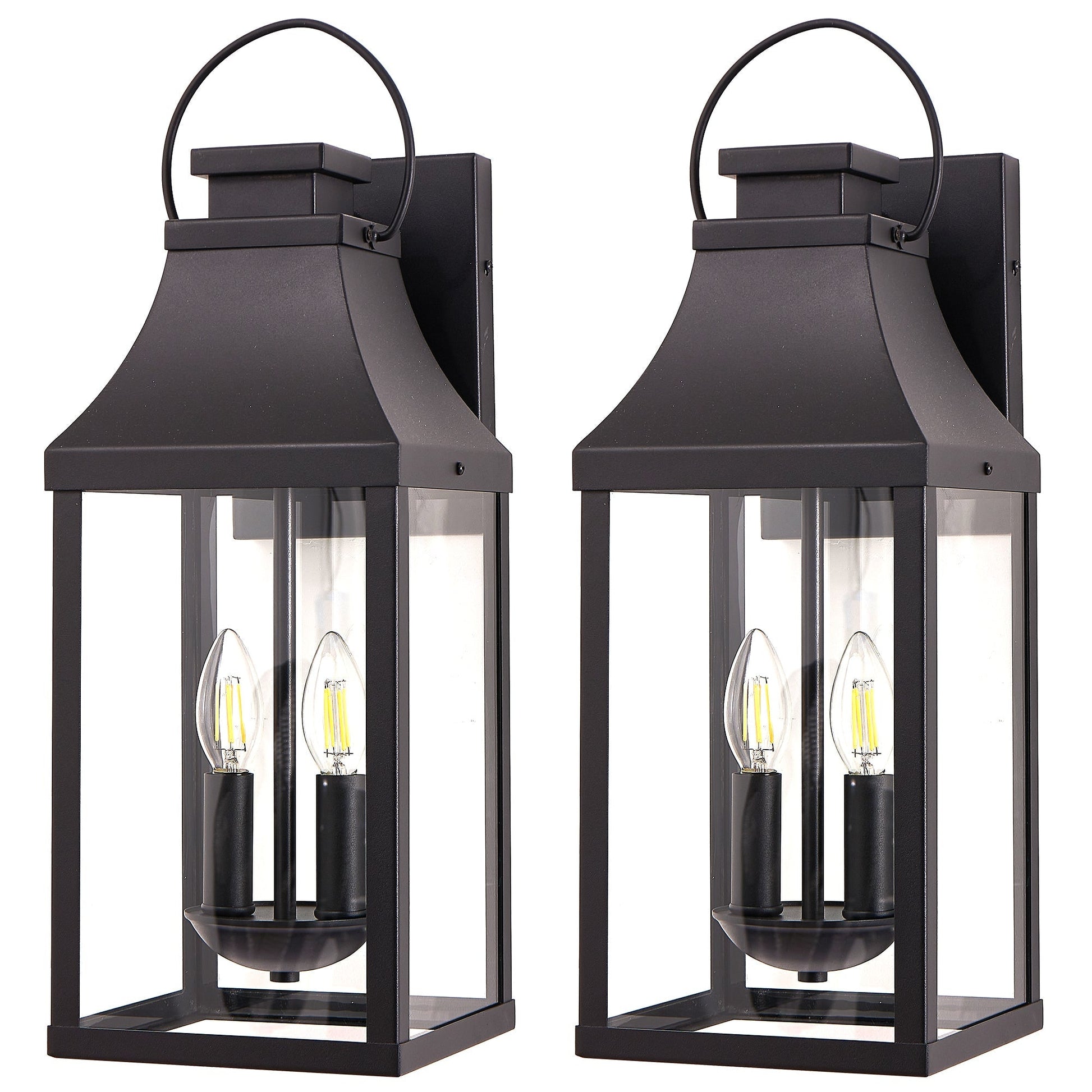 20-inch outdoor wall light 2-pack black metal lanterns with clear glass by HouseOfZazla on Tampa Home & Garden Store