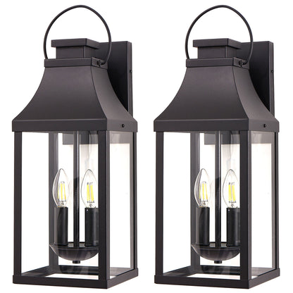 20-inch outdoor wall light 2-pack black metal lanterns with clear glass by HouseOfZazla on Tampa Home & Garden Store