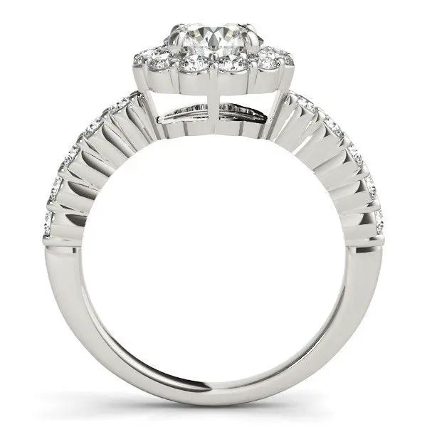 14k white gold round floral motif diamond engagement ring with pavé diamonds along the band on Tampa Home & Garden Store