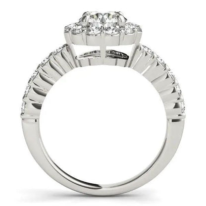 14k white gold round floral motif diamond engagement ring with pavé diamonds along the band on Tampa Home & Garden Store