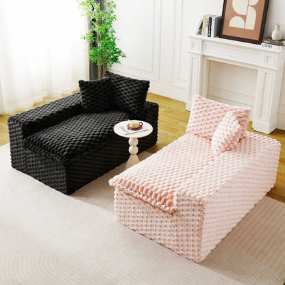 Multifunctional sofa in black knit with two pink poufs, seats 4, Unique Piece Furniture on Tampa Home & Garden Store