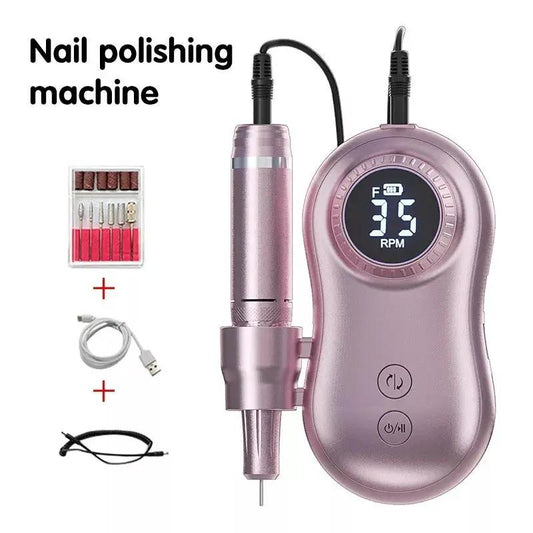 Pink portable electric nail drill with digital RPM display, includes bit kit and USB cable on Tampa Home & Garden Store