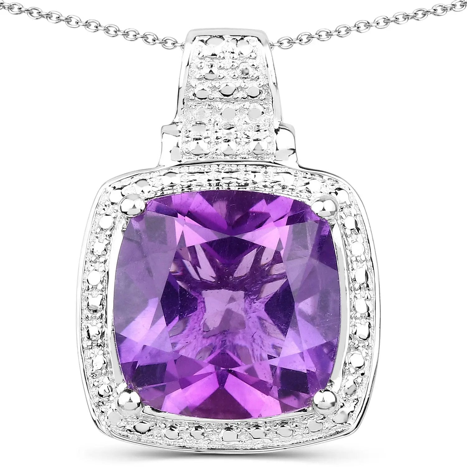 Amethyst pendant in .925 sterling silver with diamond halo and cushion-cut amethyst by Bids.com on Tampa Home & Garden Store