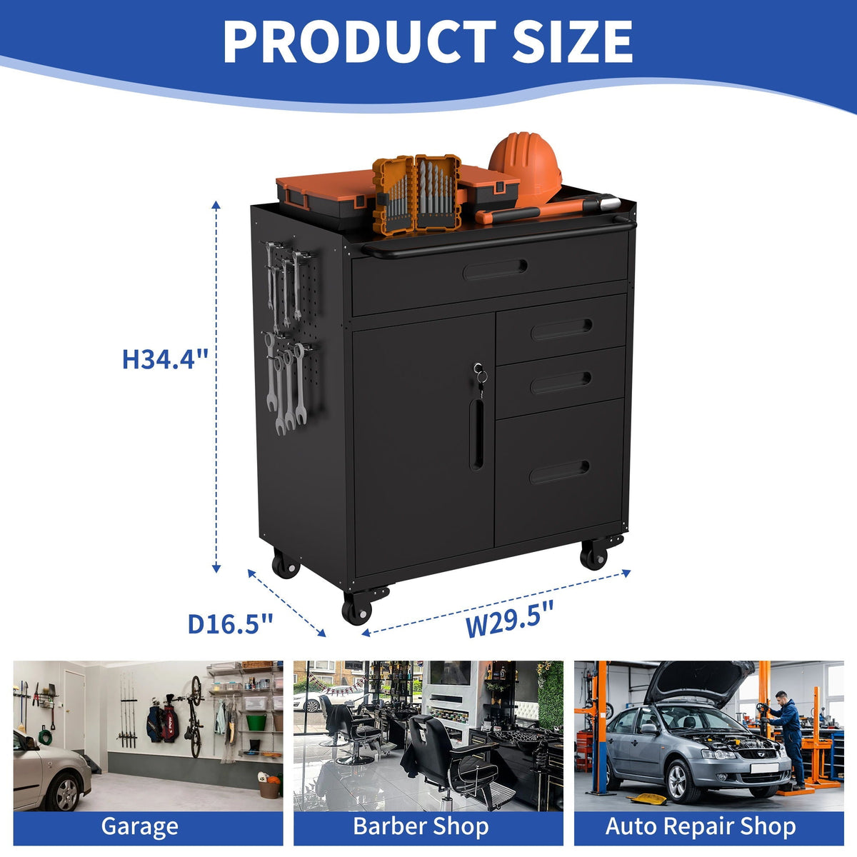 Rolling tool cabinet by HouseOfZazla, black metal with lockable doors and caster wheels on Tampa Home & Garden Store