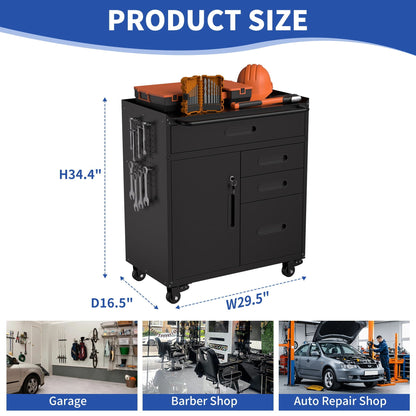 Rolling tool cabinet by HouseOfZazla, black metal with lockable doors and caster wheels on Tampa Home & Garden Store