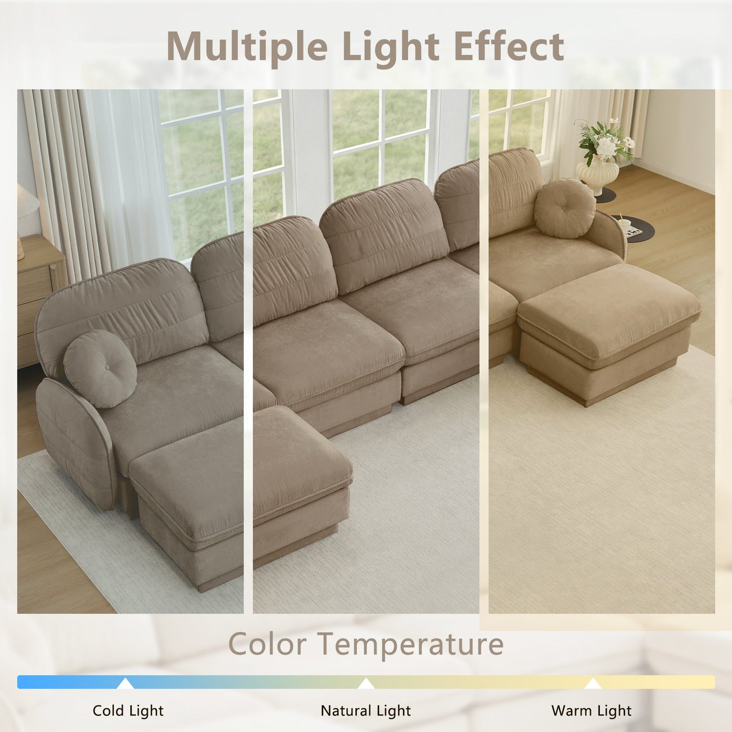 Chenille Cloud L-Shaped Loveseat Sofa in taupe beige by HouseOfZazla on Tampa Home & Garden Store