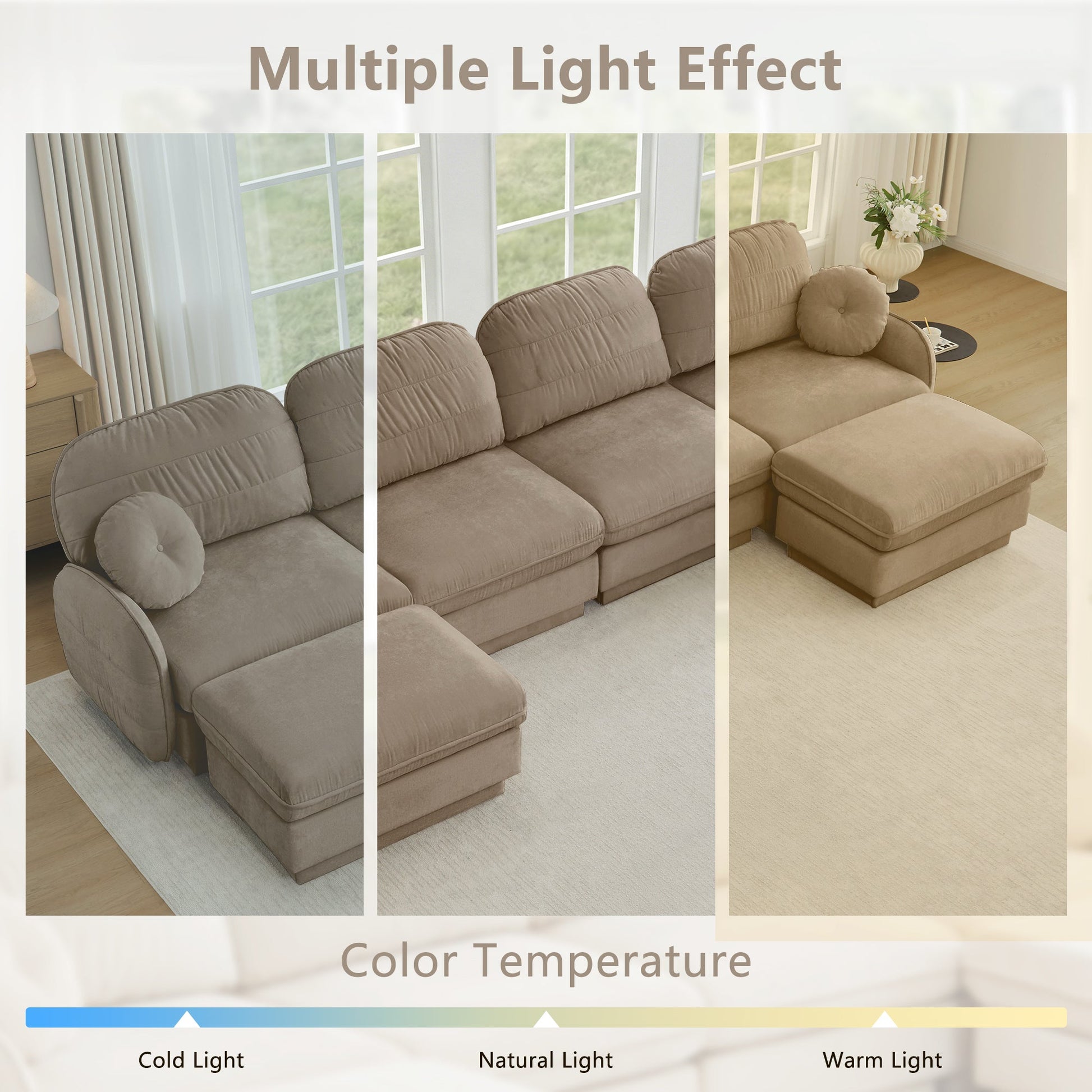 Chenille Cloud L-Shaped Loveseat Sofa in taupe beige by HouseOfZazla on Tampa Home & Garden Store