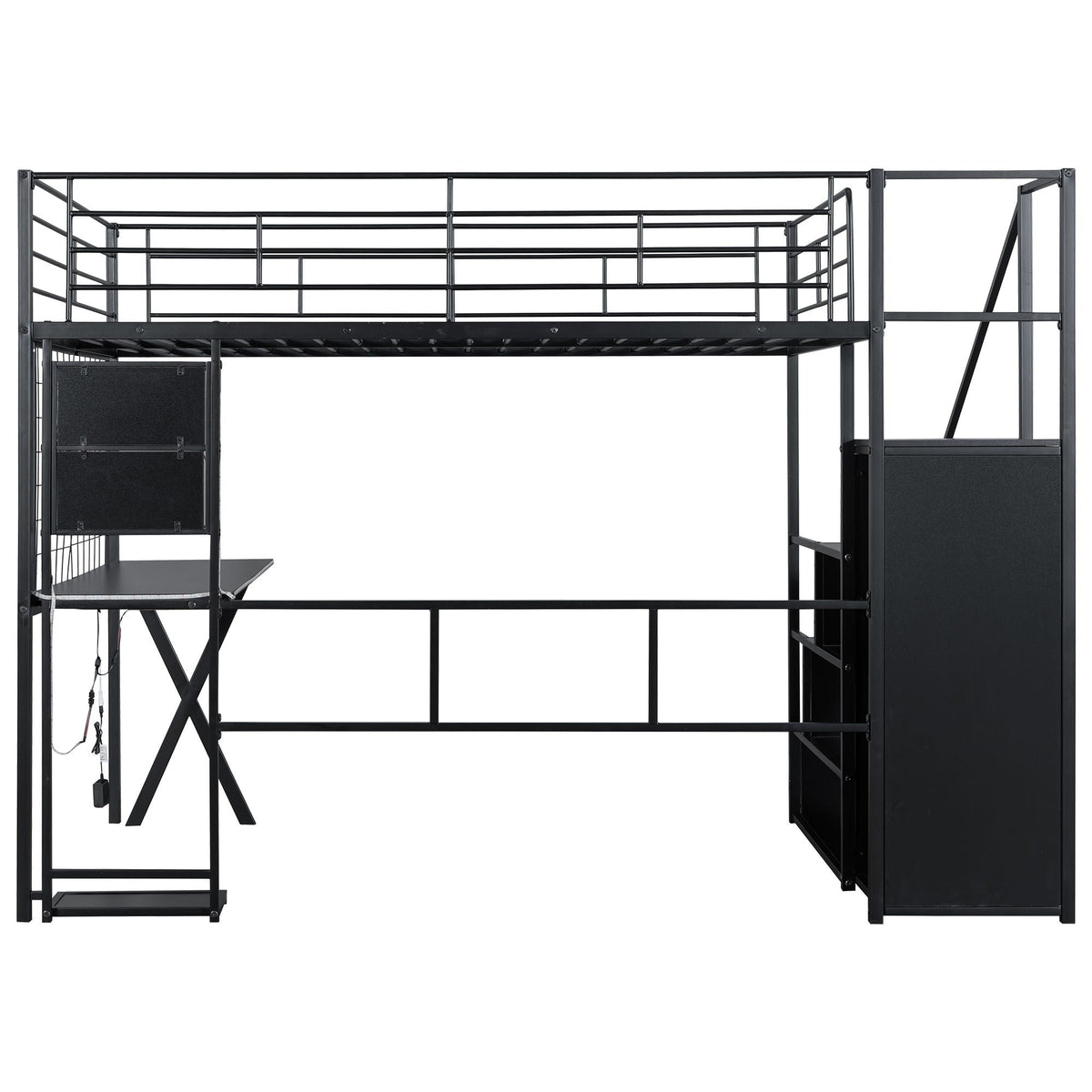Loft bed with built-in work station and wardrobe, black metal frame with storage stairs by HouseOfZazla on Tampa Home & Garden Store