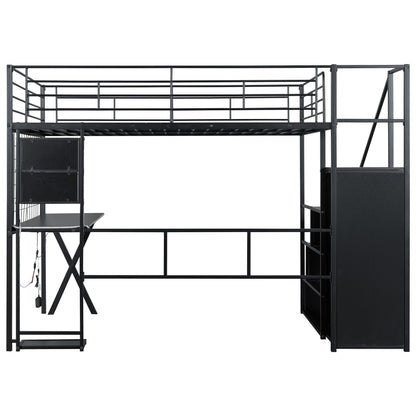 Loft bed with built-in work station and wardrobe, black metal frame with storage stairs by HouseOfZazla on Tampa Home & Garden Store