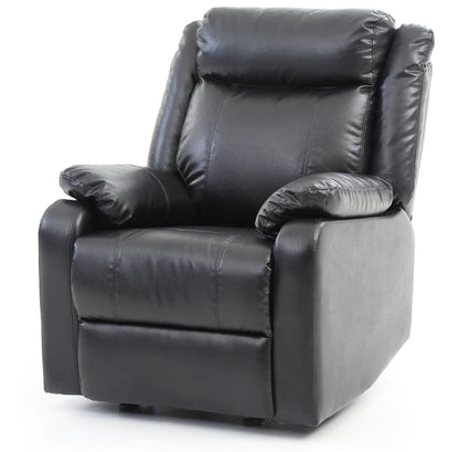 Ward Rocker Recliner by Unique Piece Furniture, black leather upholstery with plush headrest on Tampa Home & Garden Store