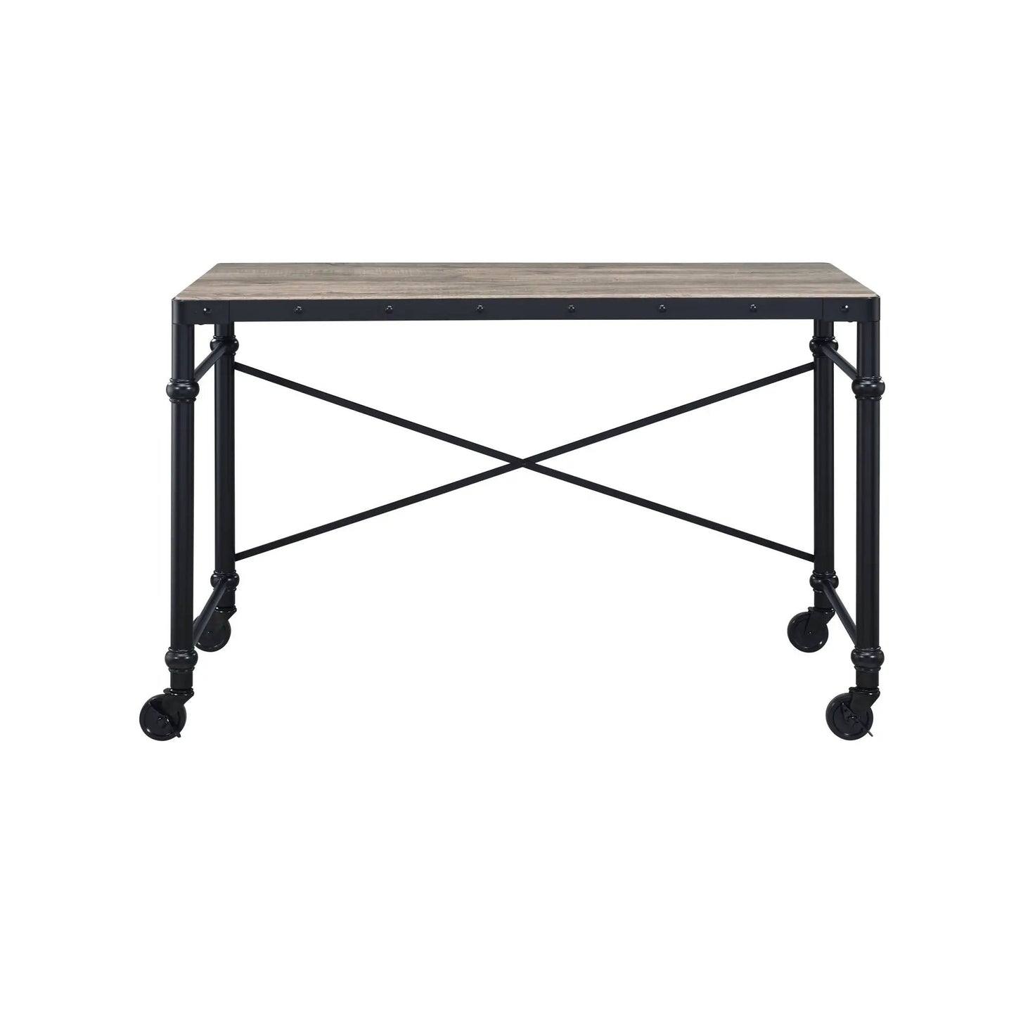 Oklarth Rustic Writing Desk black oak top metal frame Unique Piece Furniture on Tampa Home & Garden Store