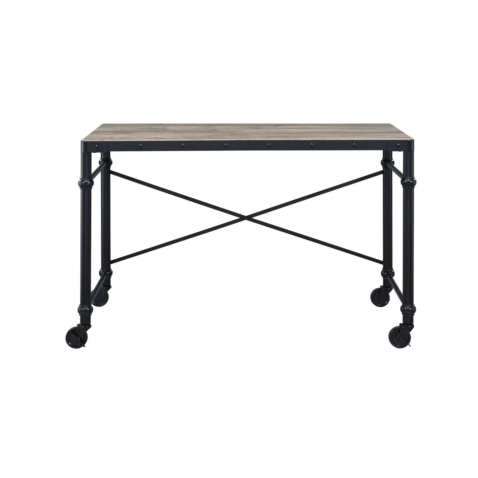 Oklarth Rustic Writing Desk black oak top metal frame Unique Piece Furniture on Tampa Home & Garden Store