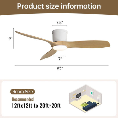 Flush Mount Ceiling Fan with Dimmable Led Light