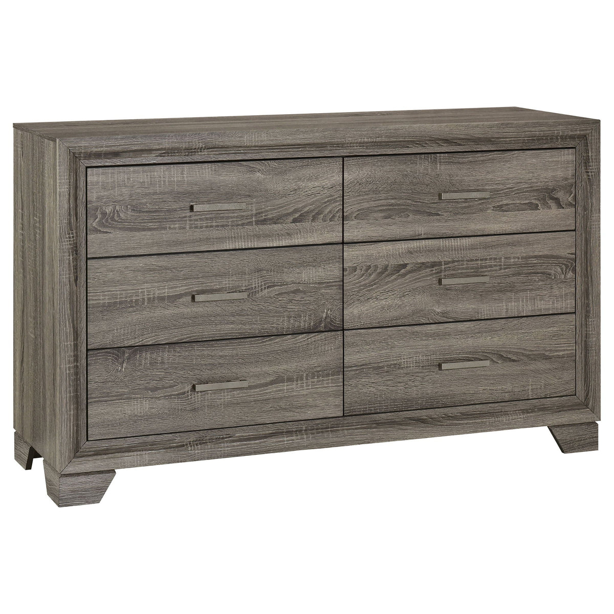 Oak finish dresser from the Funston 4 Piece Queen Bedroom Set with metal bar pulls on Tampa Home & Garden Store
