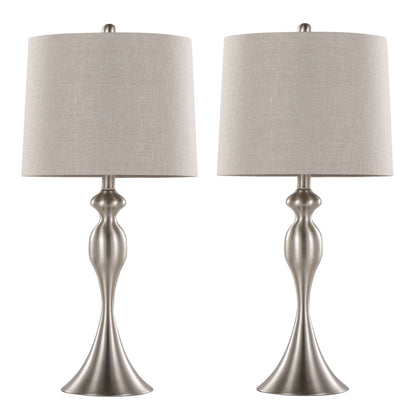 Ashland Contemporary Table Lamp Set of 2 with beige fabric shades and brushed metal bases on Tampa Home & Garden Store