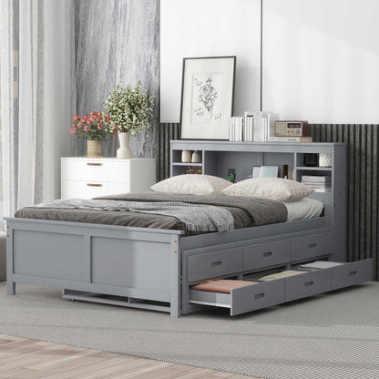 Platform bed by HouseOfZazla gray with storage headboard, 3 drawers and trundle on Tampa Home & Garden Store