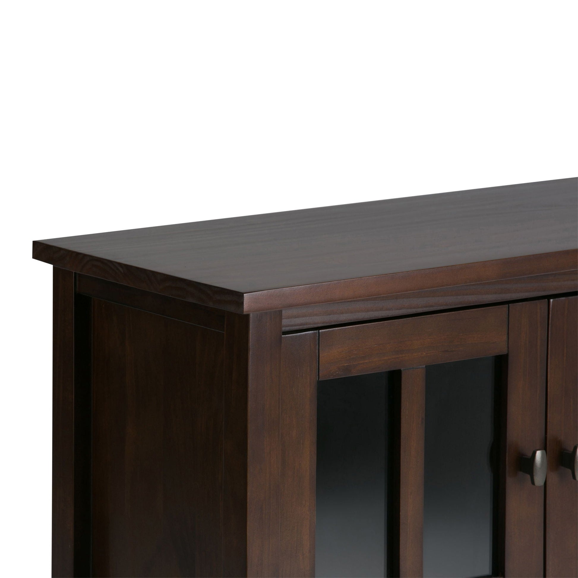 Warm Shaker handcrafted low storage cabinet in espresso wood with metal knob on Tampa Home & Garden Store