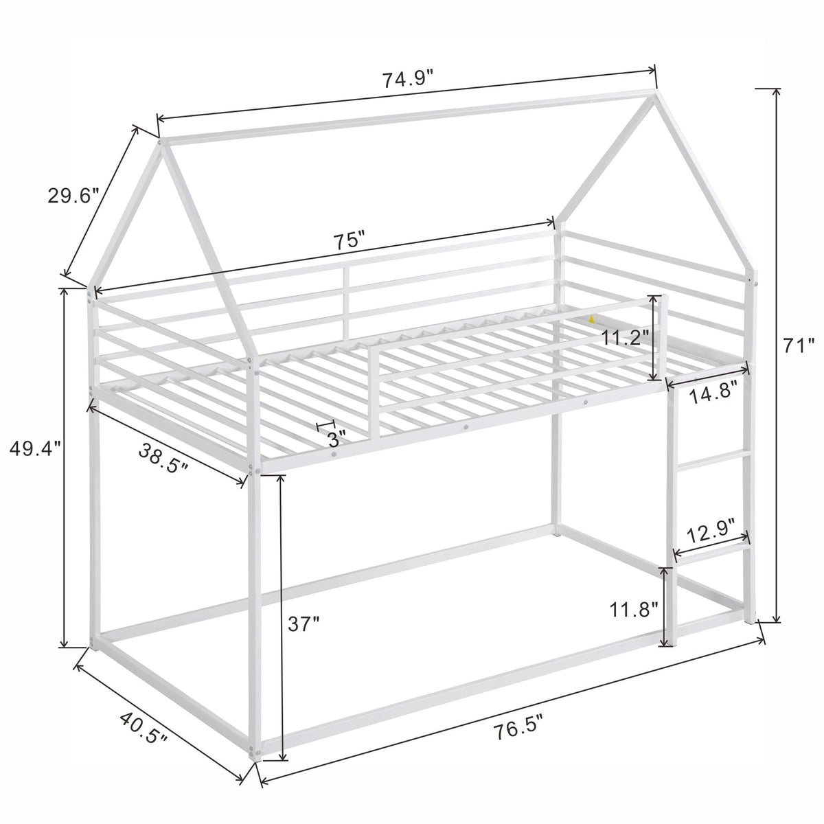 House Bunk Bed With Built In Ladder by HouseOfZazla, white metal frame with built-in ladder on Tampa Home & Garden Store