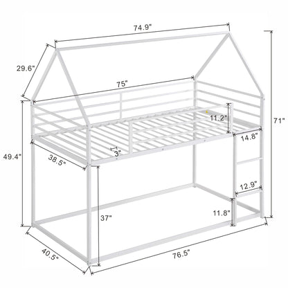 House Bunk Bed With Built In Ladder by HouseOfZazla, white metal frame with built-in ladder on Tampa Home & Garden Store