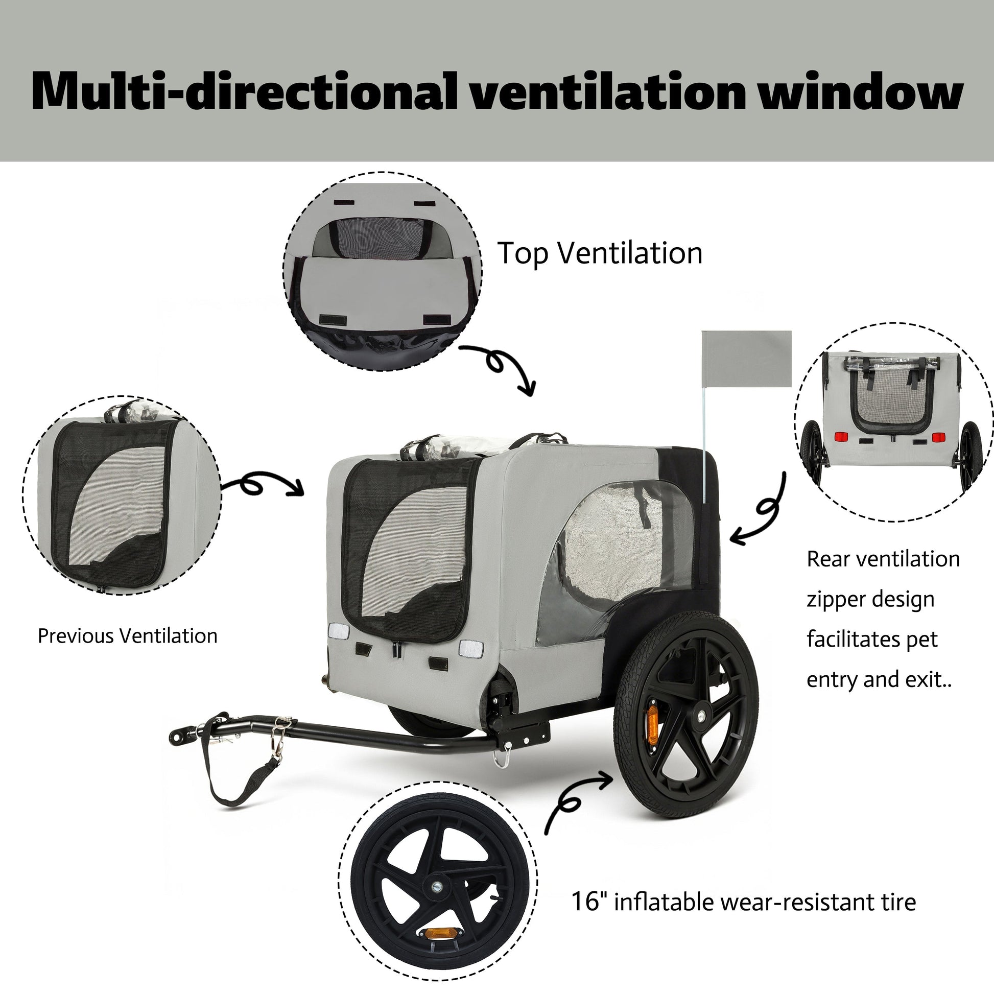 Outdoor Heavy Duty Collapsible Pet Bike Trailer with 16in All-Terrain Wheels HouseOfZazla on Tampa Home & Garden Store