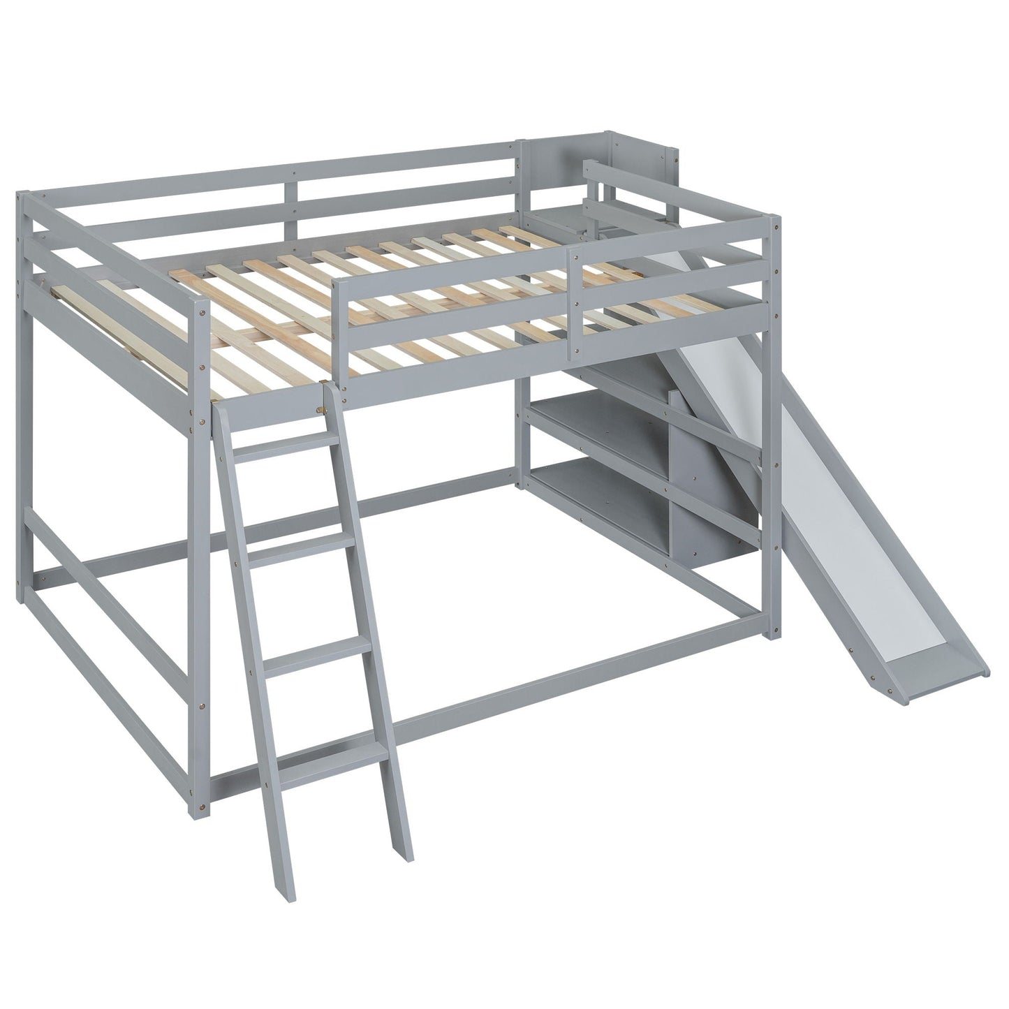 Bunk Bed With Ladder Slide And Shelves gray pine wood by HouseOfZazla on Tampa Home & Garden Store